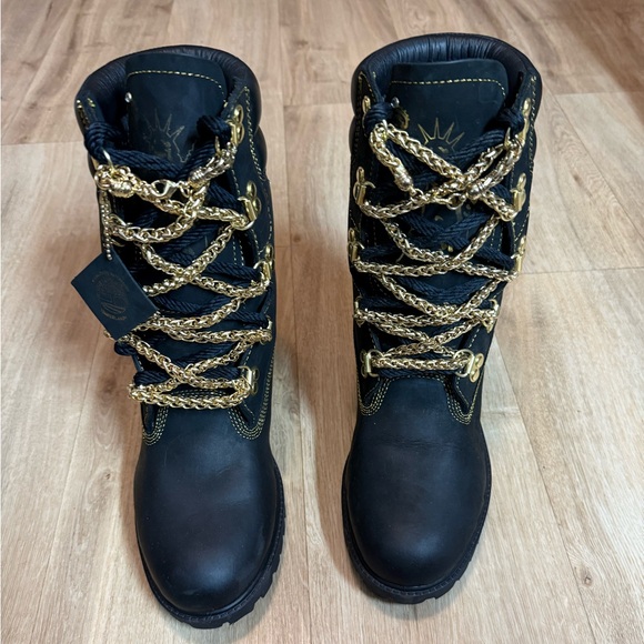 Timberland PRO Other - Timberland Planet Brooklyn PRO CUSTOM MADE Black and Plated Gold Chain Boots